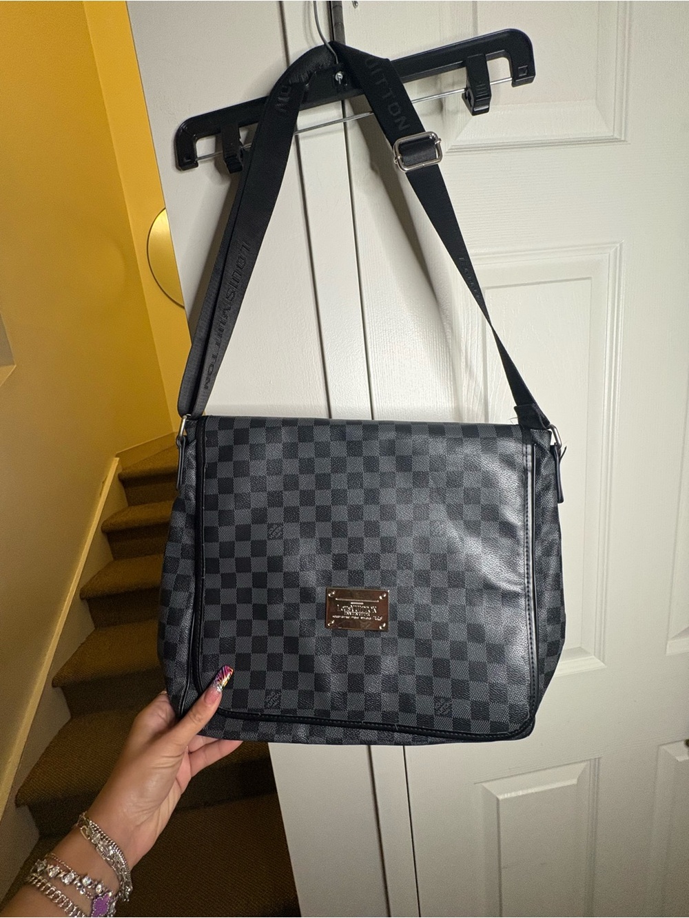 Black Check Messenger Bag